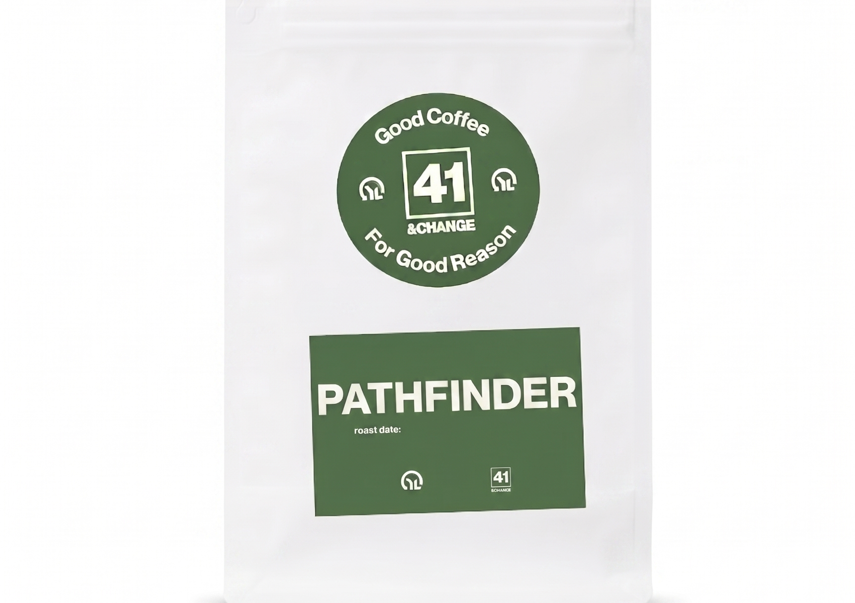 41&Change PathFinder dark roast coffee bag, front view showing green logo and label