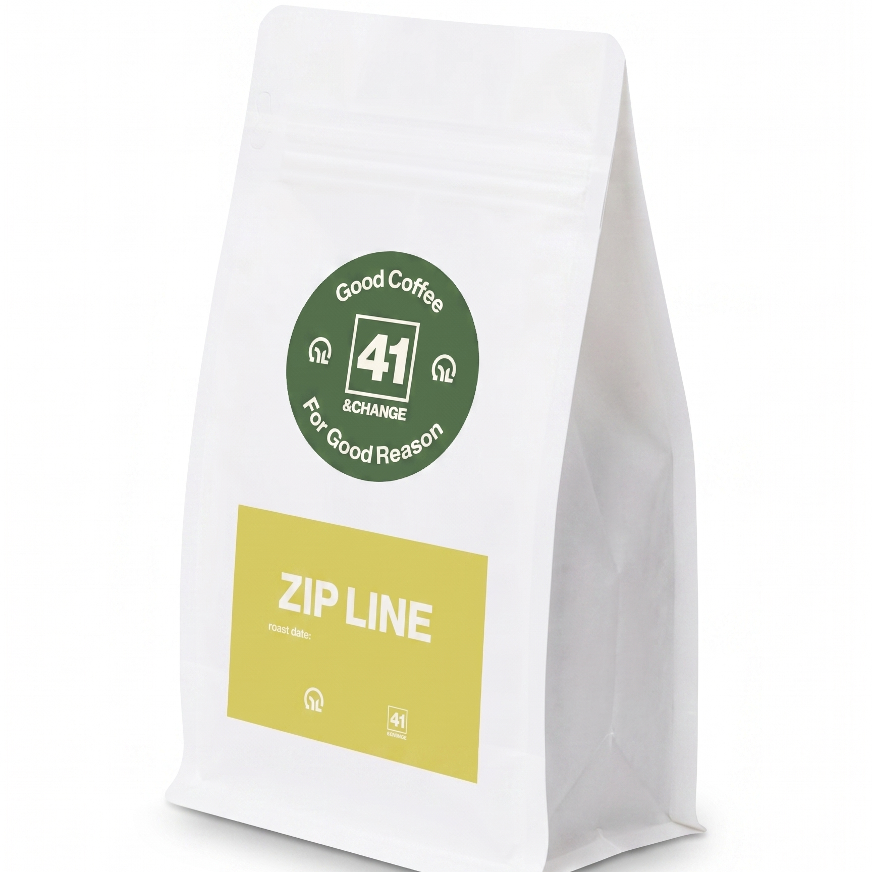 41&Change Zip Line espresso blend coffee 12oz bag, front standing view