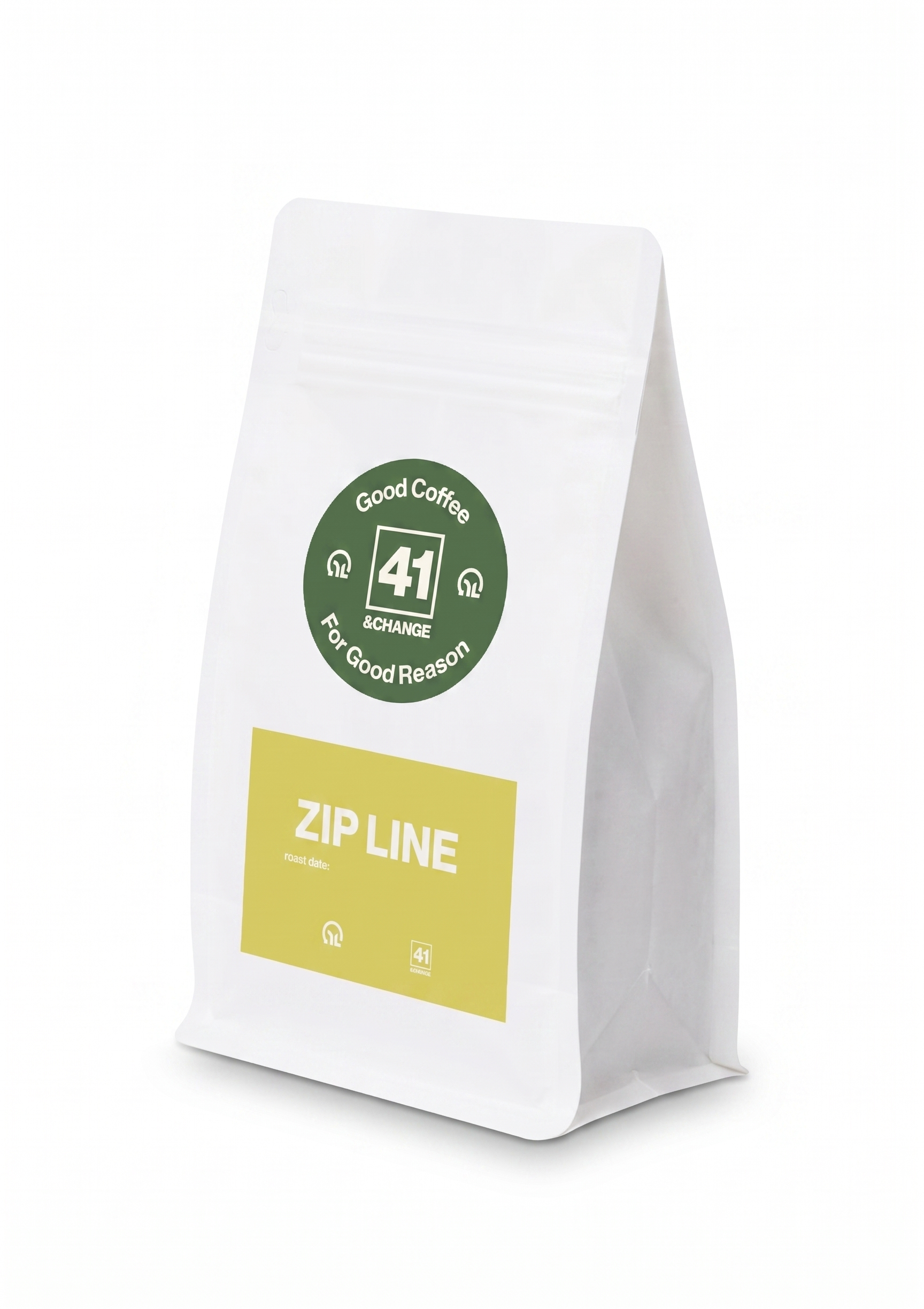 41&Change Zip Line espresso blend coffee 12oz bag, front standing view