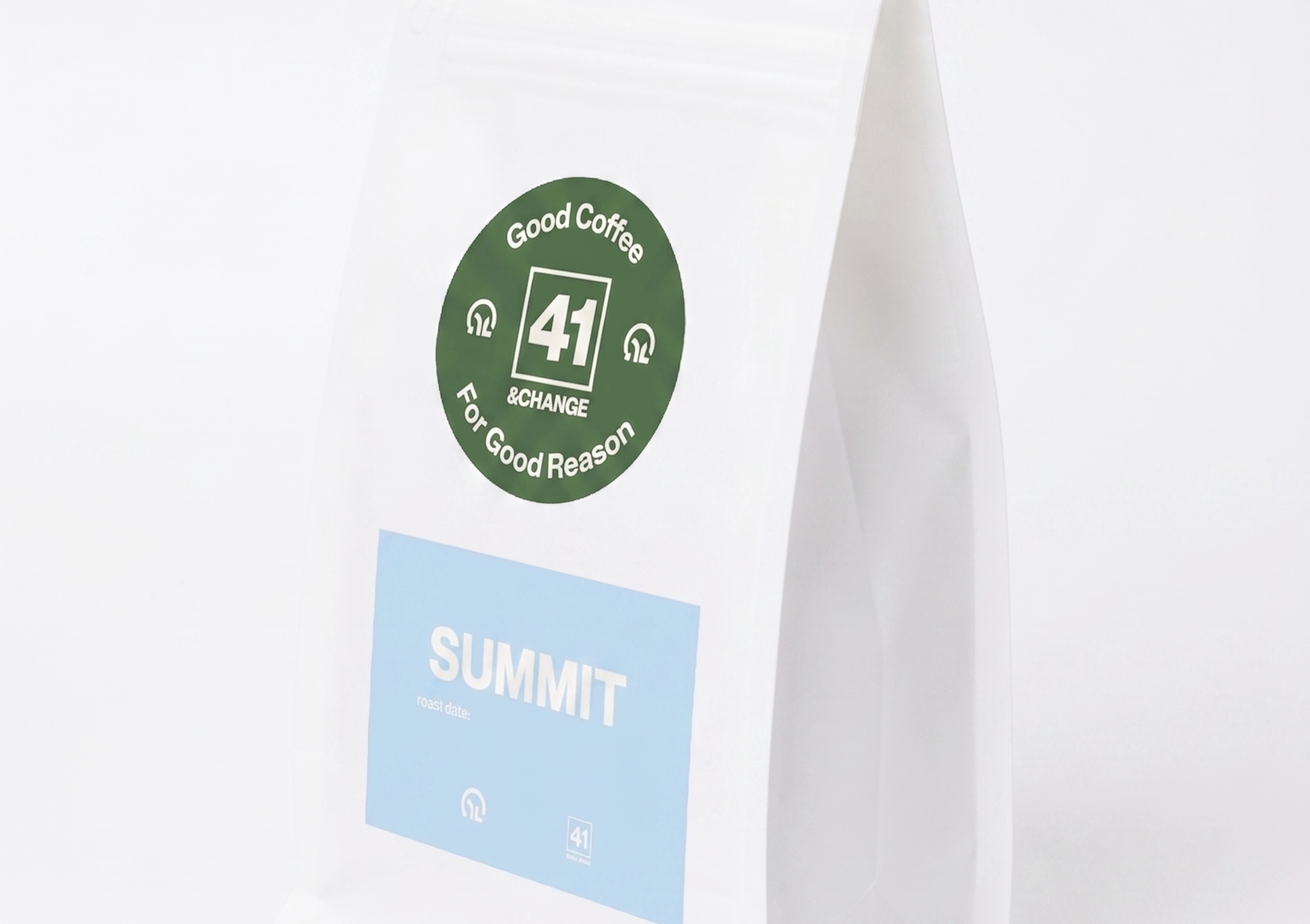 Summit light roast coffee bag, left side angle