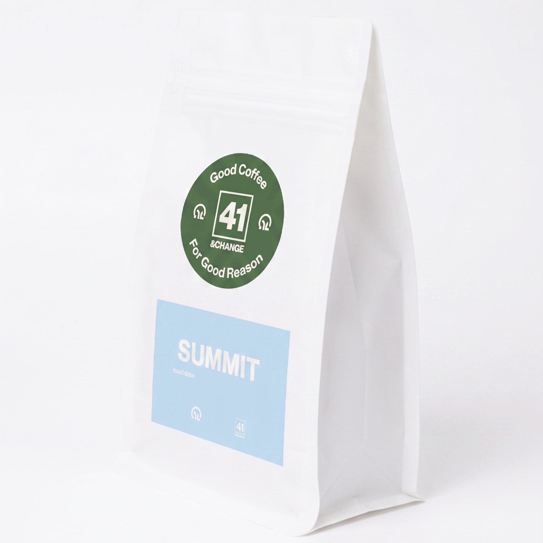 Summit light roast coffee bag, left side angle