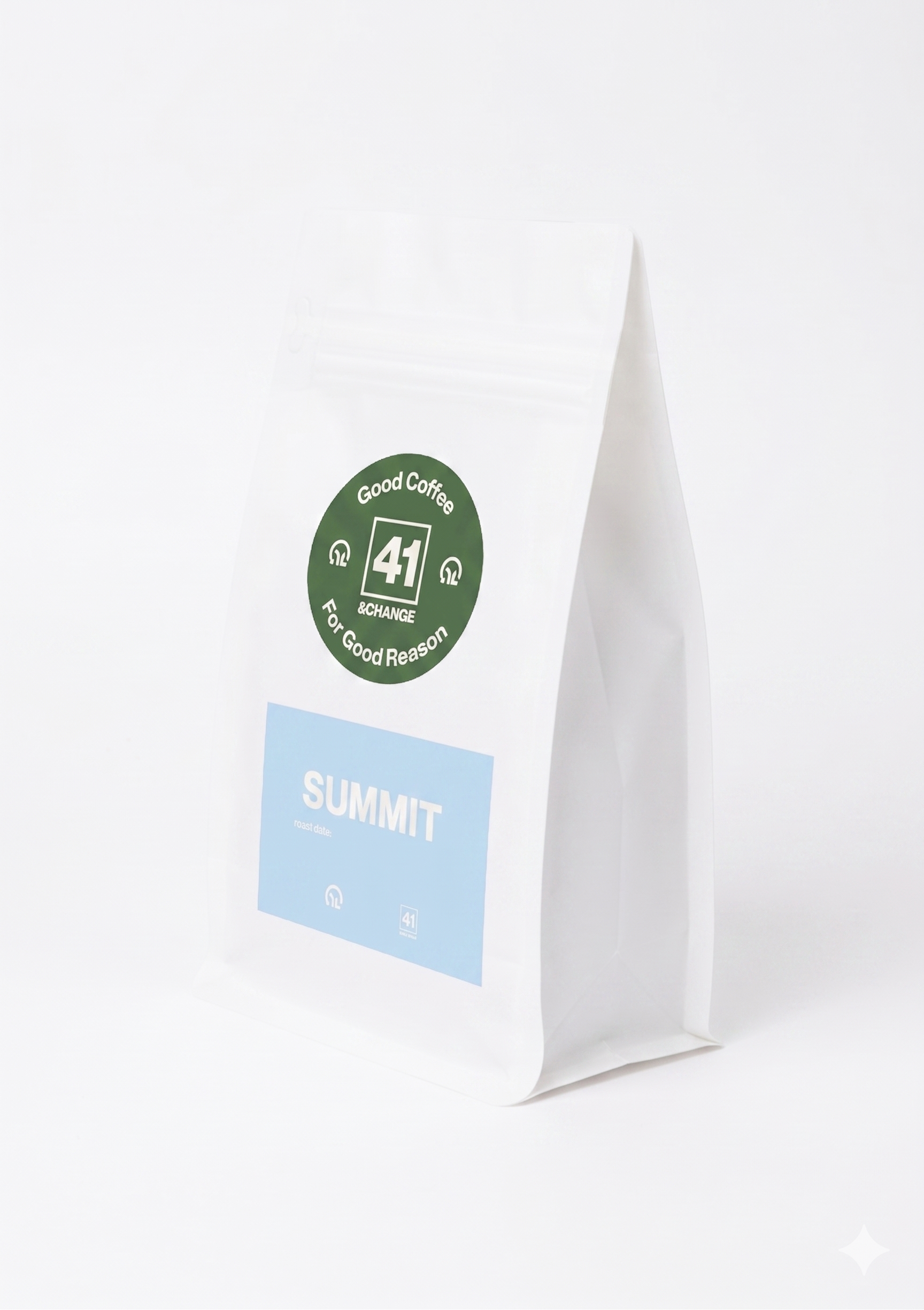 Summit light roast coffee bag, left side angle
