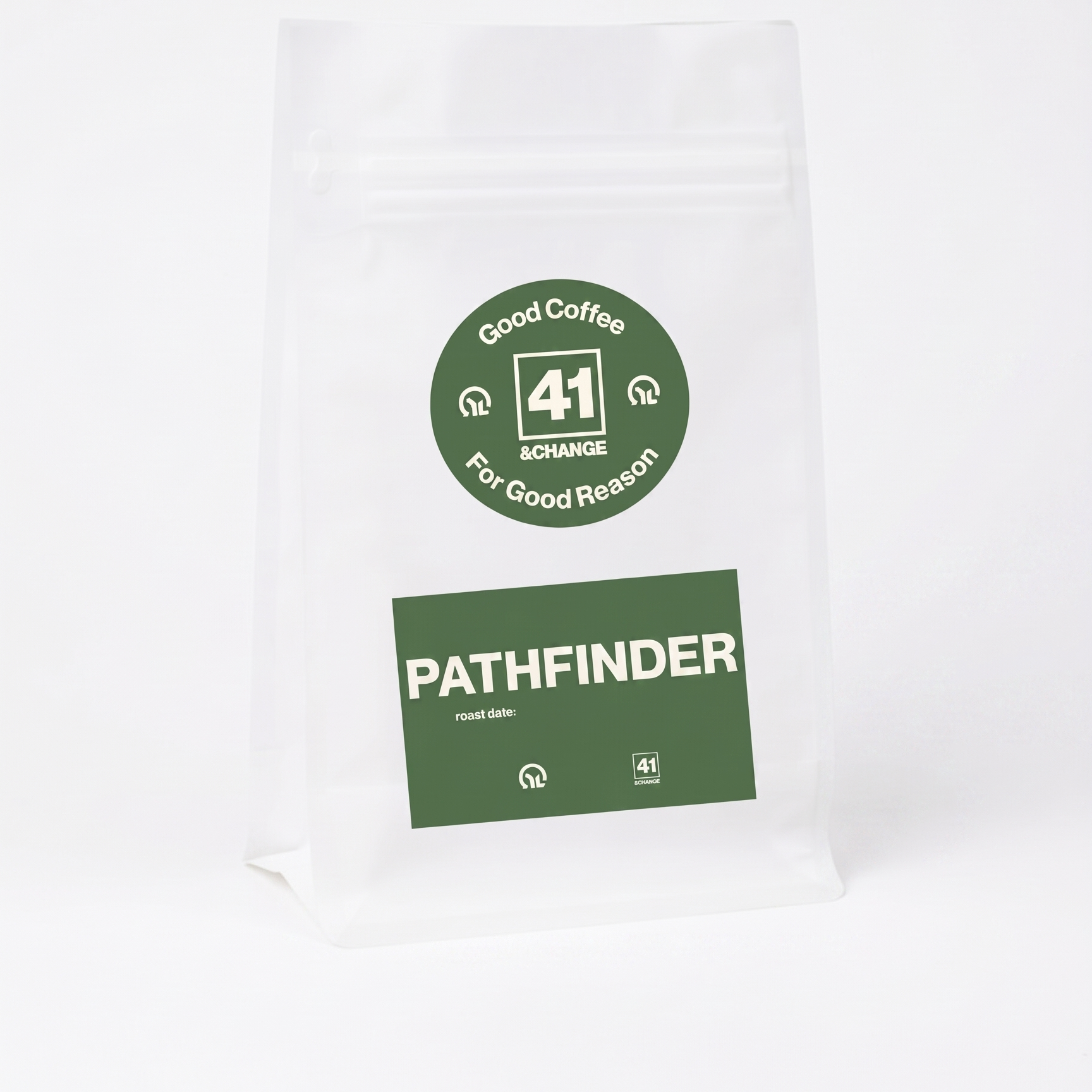 12oz PathFinder dark roast coffee bag standing upright, front angle