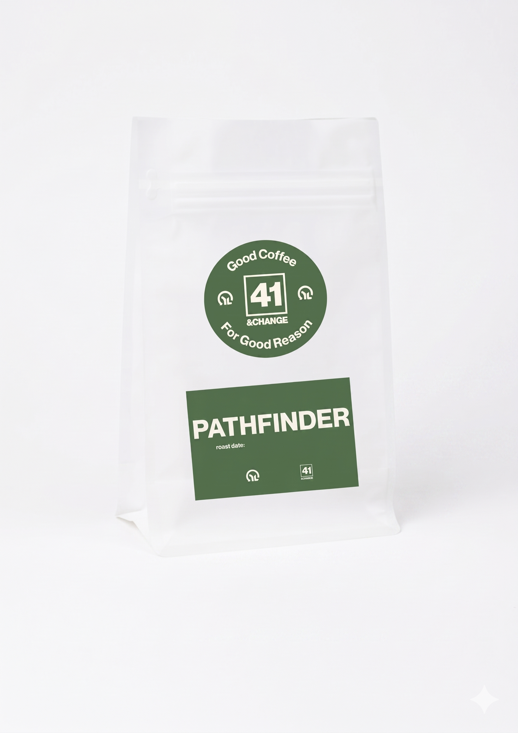 12oz PathFinder dark roast coffee bag standing upright, front angle