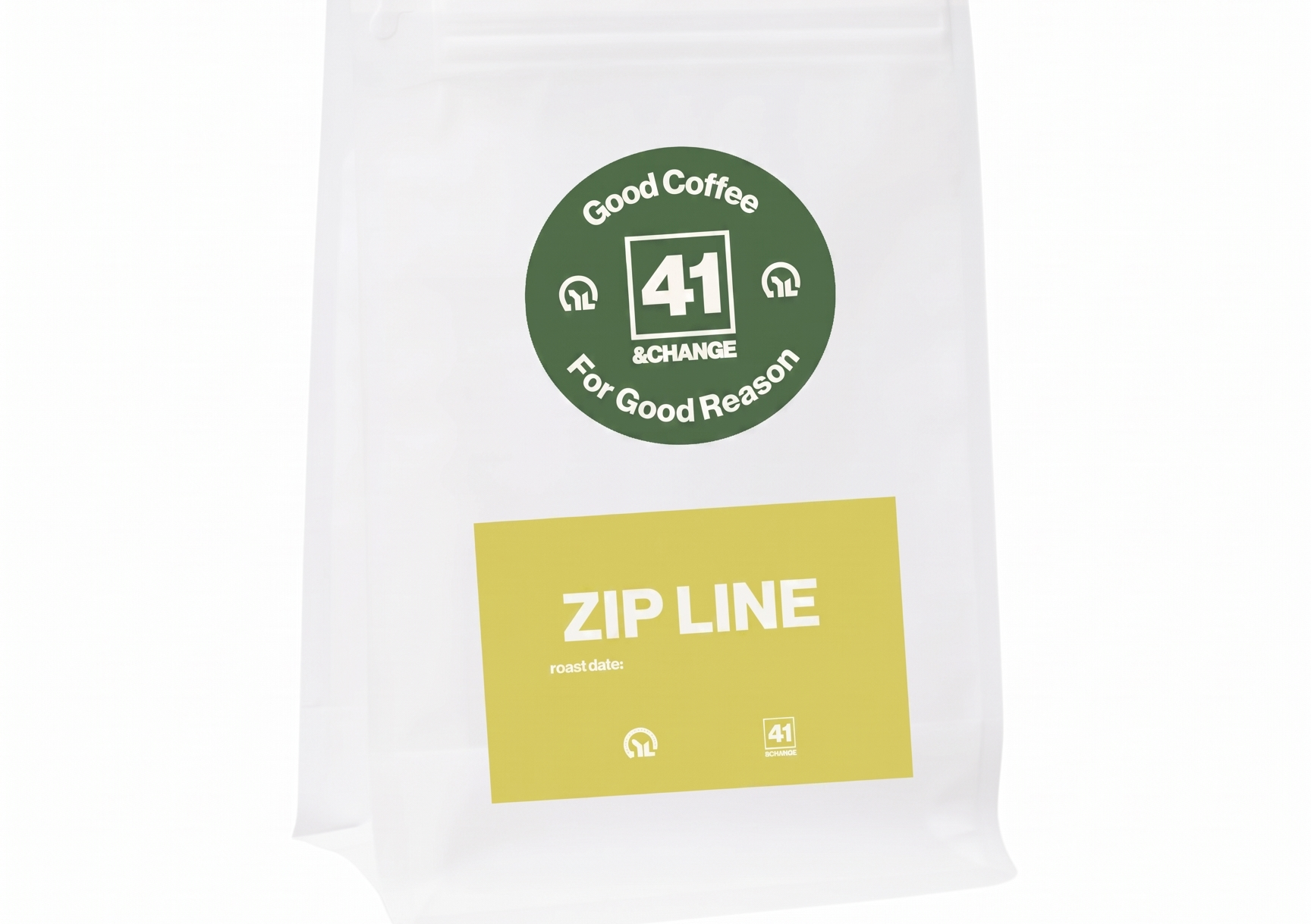 Zip Line espresso blend coffee bag, right side angle