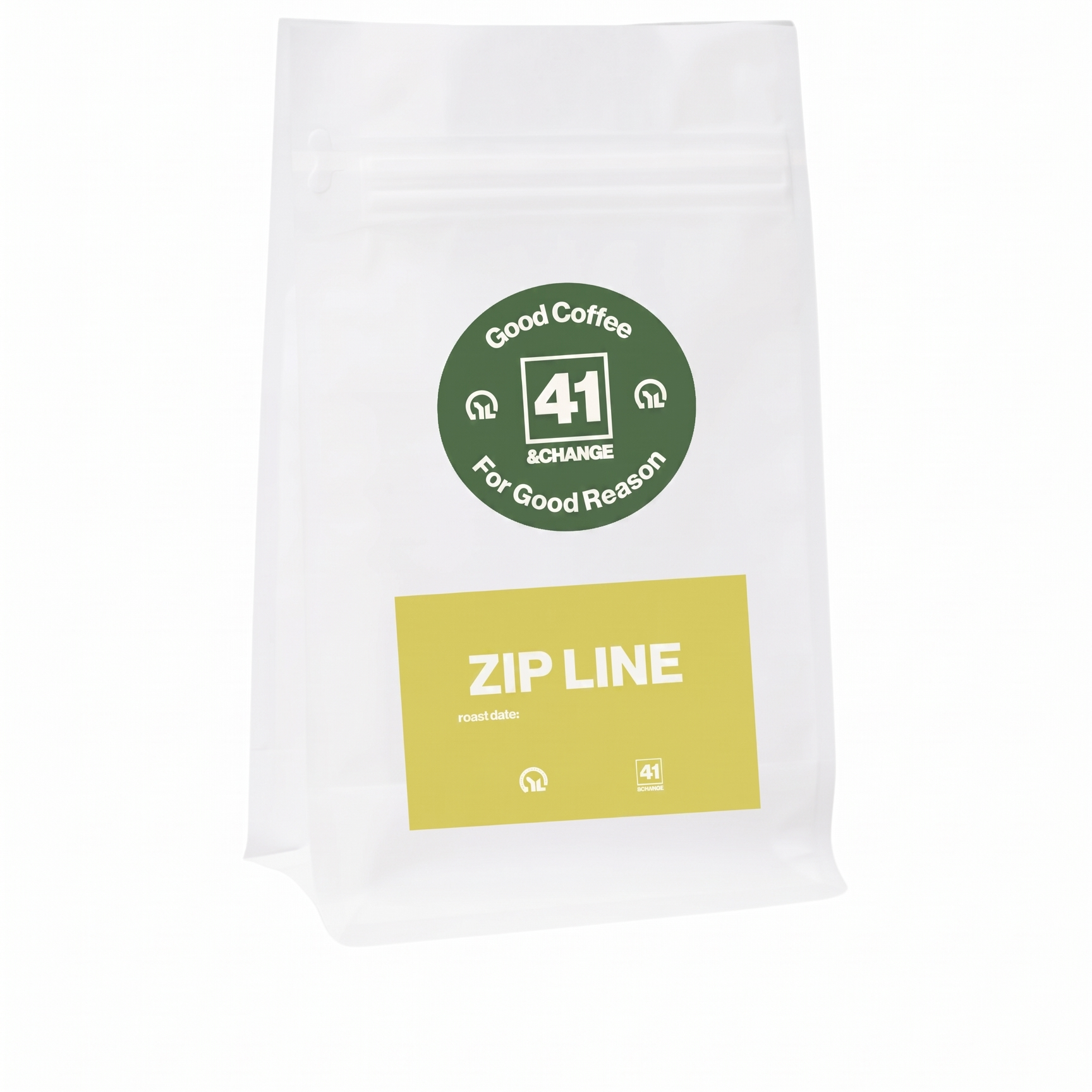 Zip Line espresso blend coffee bag, right side angle