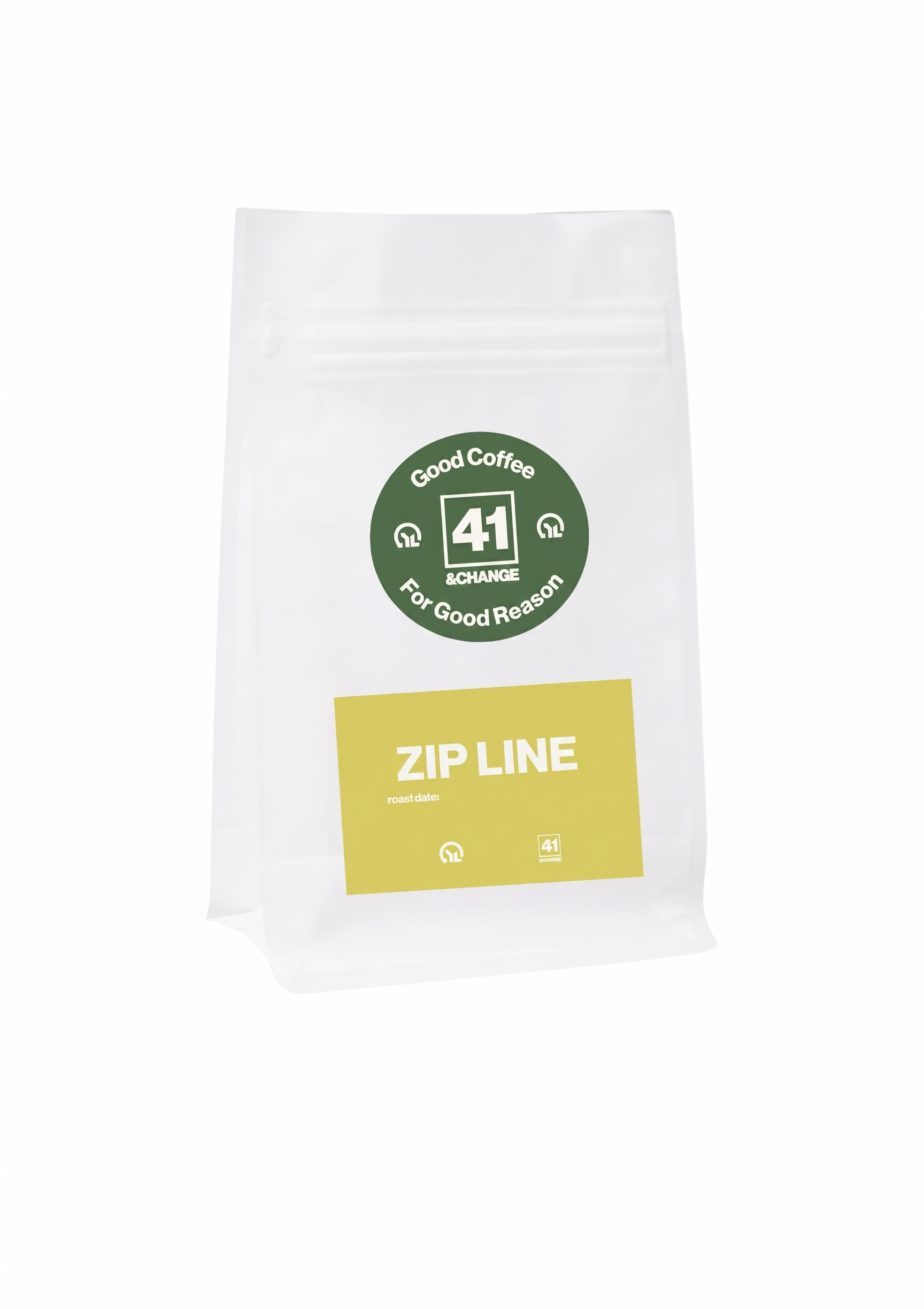Zip Line espresso blend coffee bag, right side angle