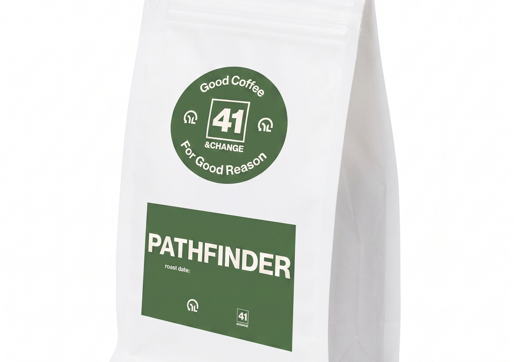 41&Change PathFinder dark roast coffee 12oz bag, front standing view