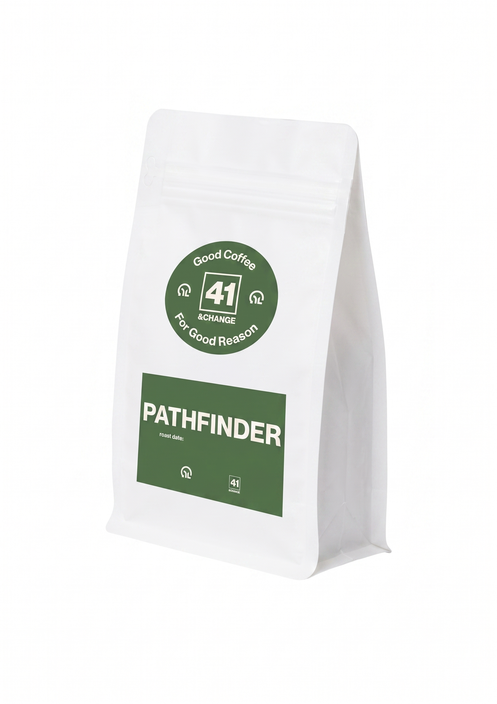 41&Change PathFinder dark roast coffee 12oz bag, front standing view