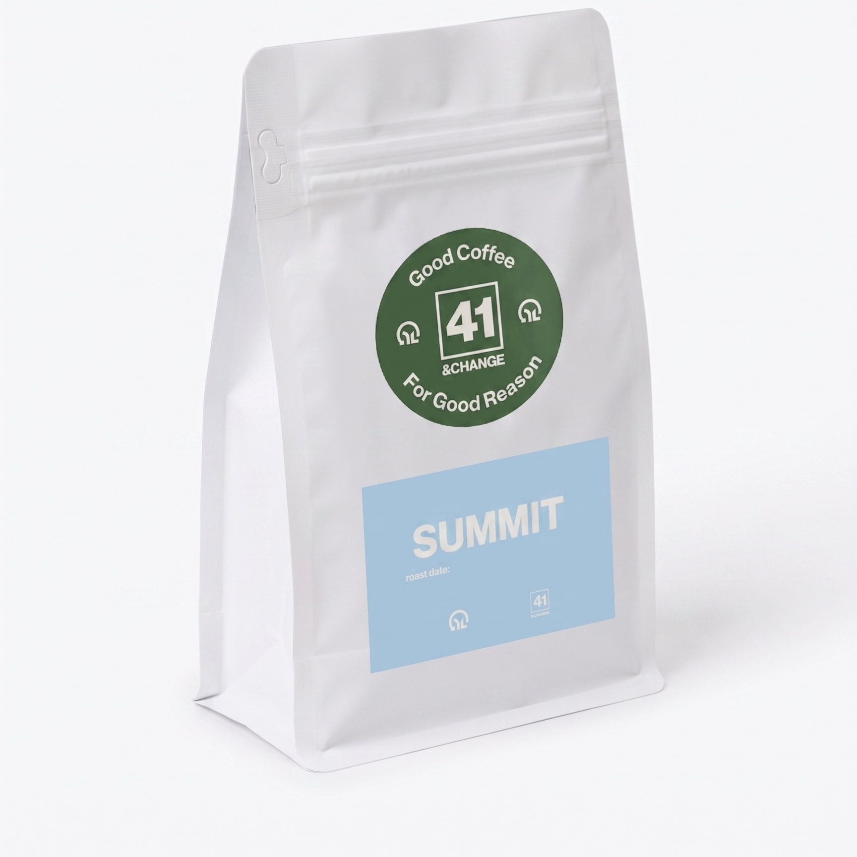Summit light roast coffee bag, right side angle