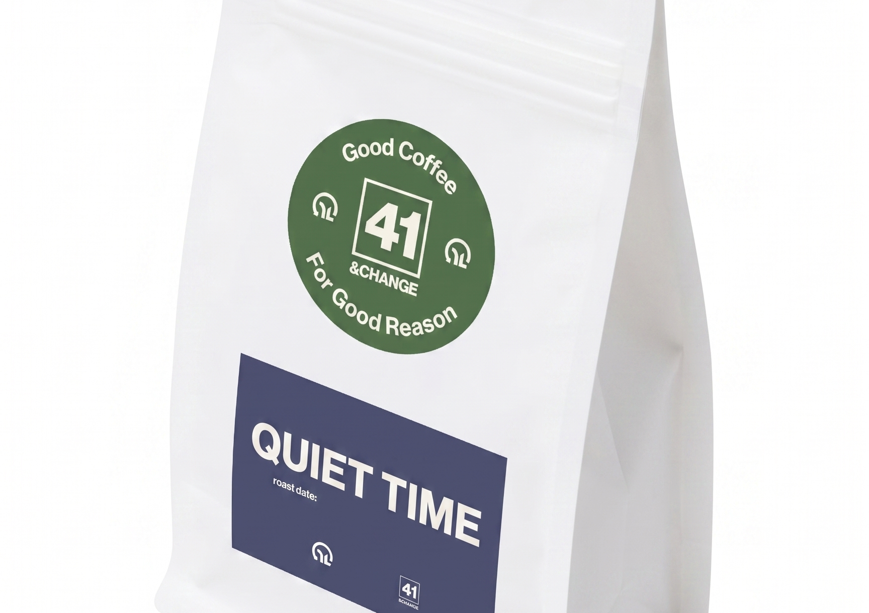 12oz Quiet Time decaf coffee bag standing upright, front angle