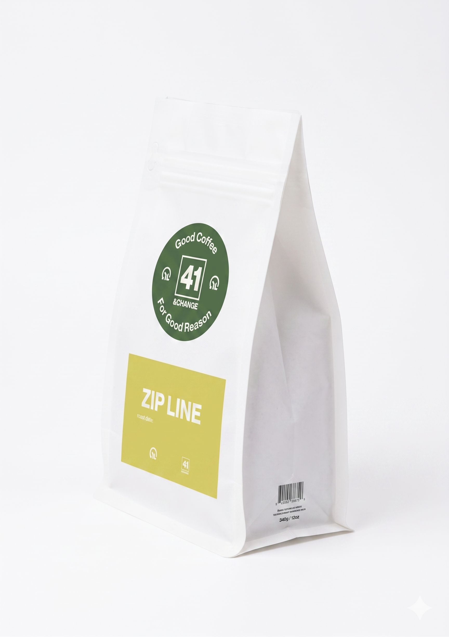 Zip Line espresso blend coffee bag, left side angle