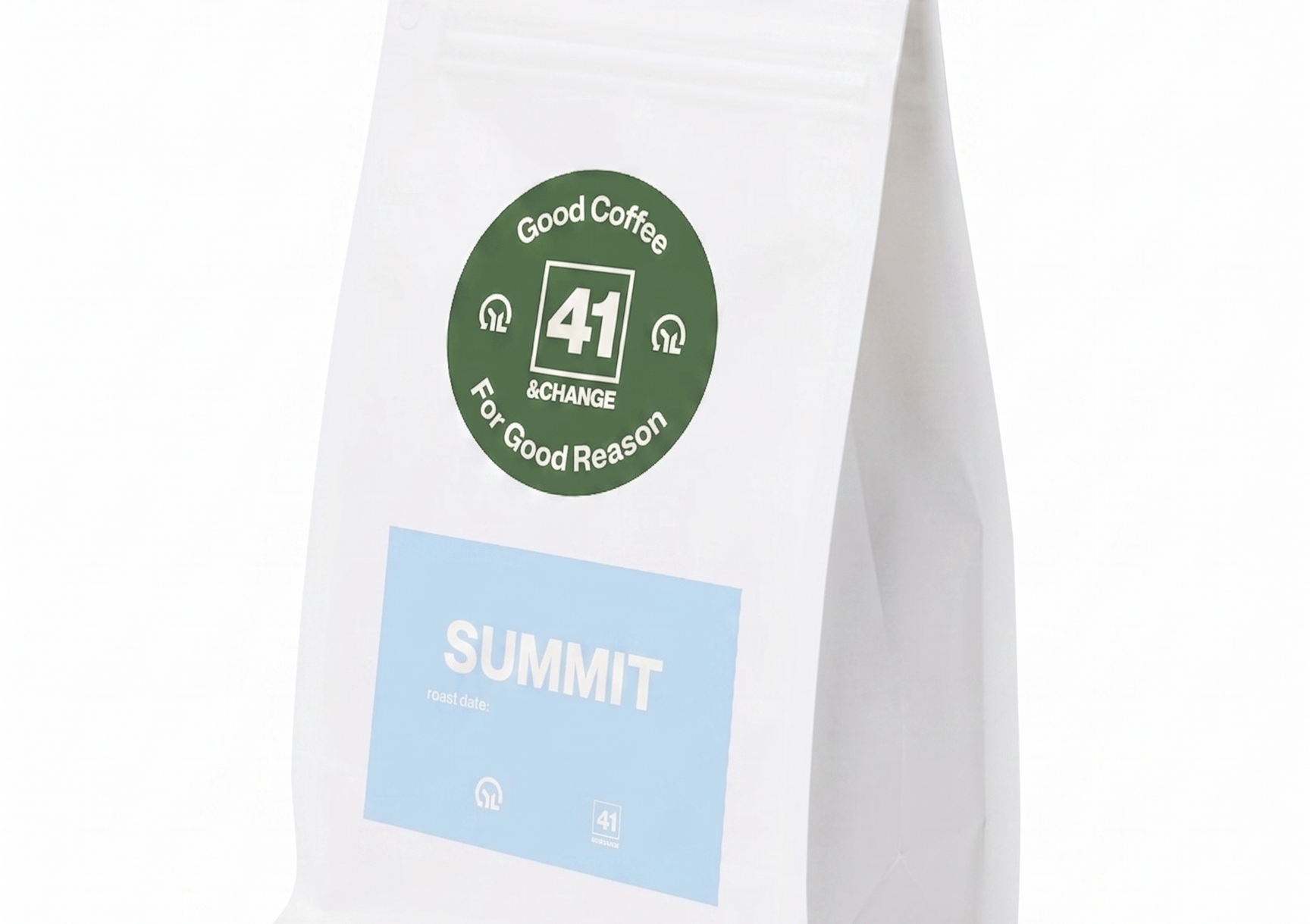 12oz Summit light roast coffee bag standing upright, front angle