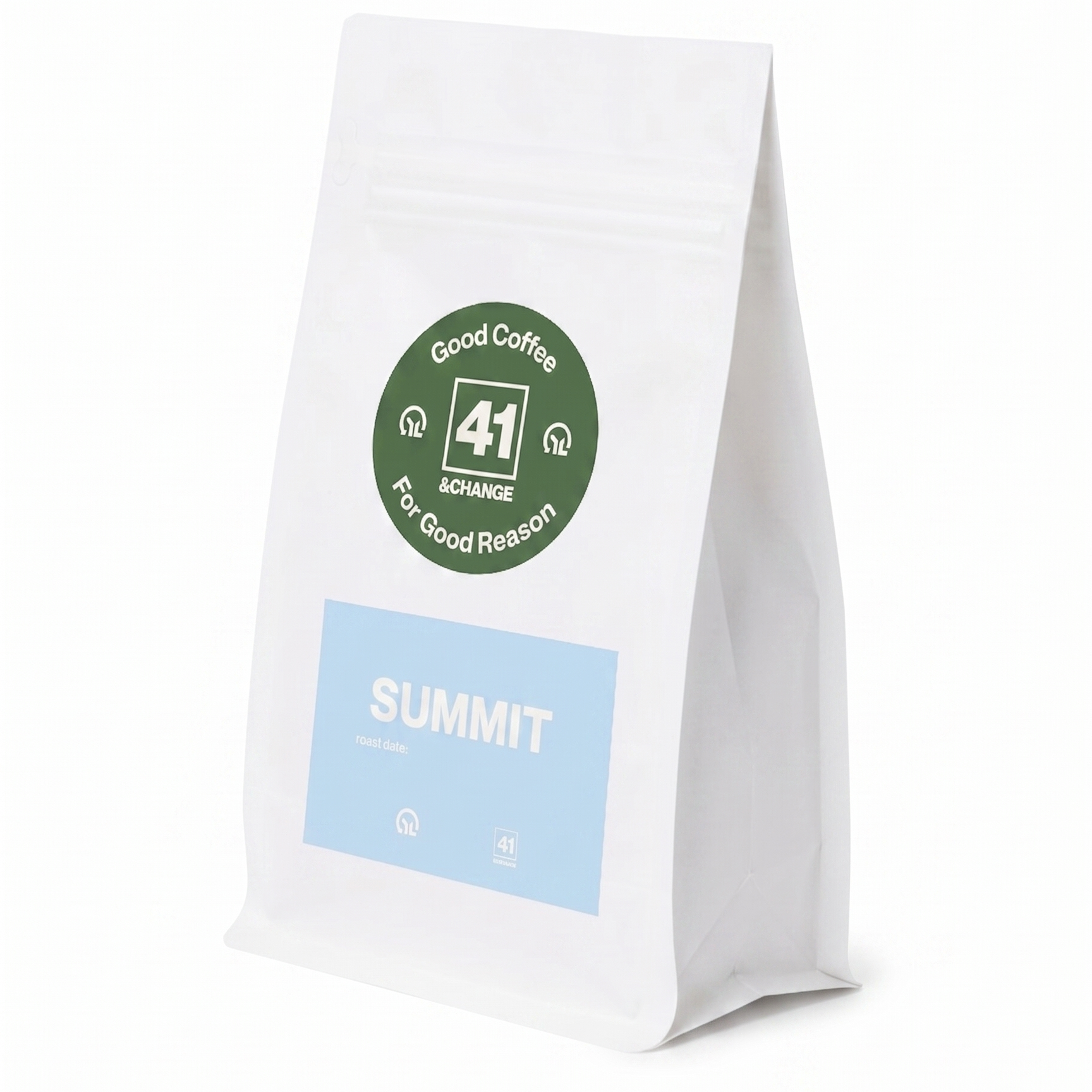 12oz Summit light roast coffee bag standing upright, front angle