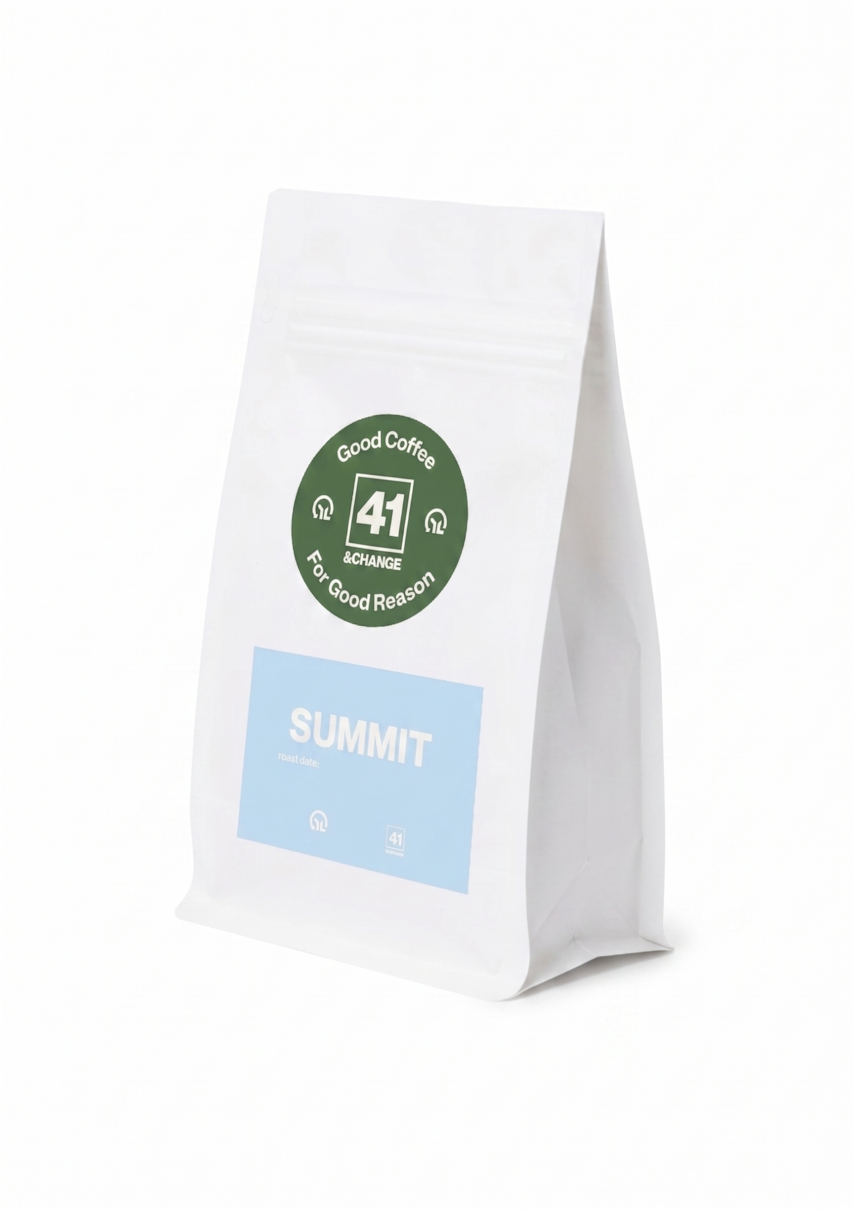 12oz Summit light roast coffee bag standing upright, front angle