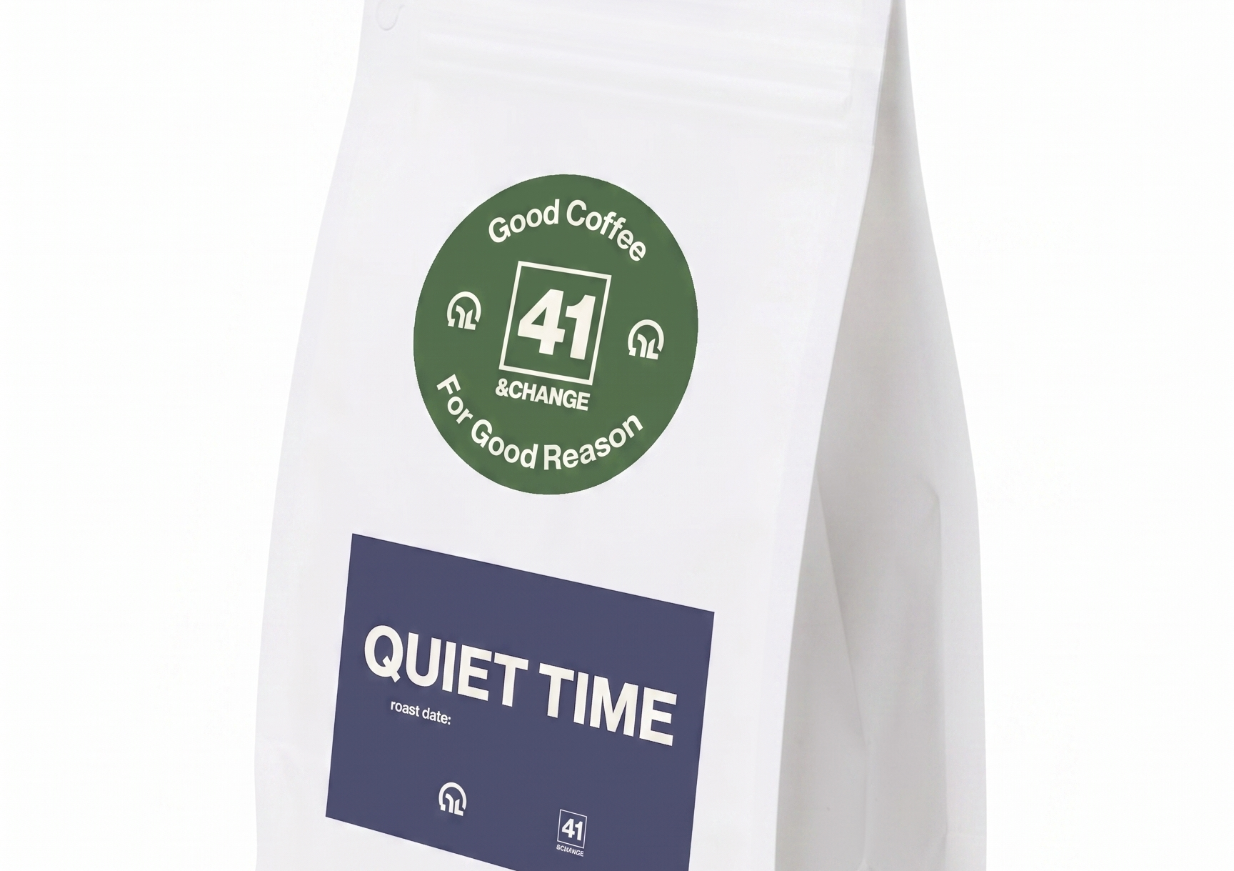 41&Change Quiet Time decaf coffee 12oz bag, front standing view