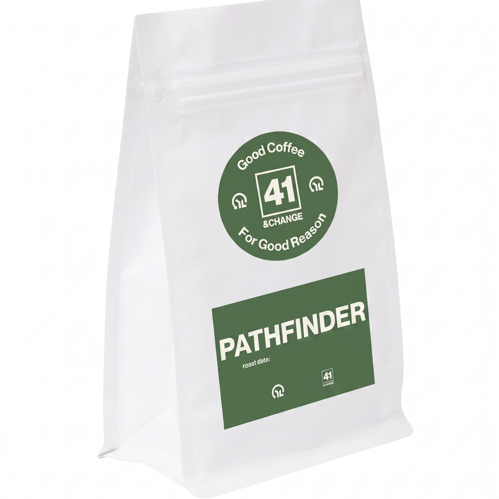 PathFinder dark roast coffee bag, right side angle