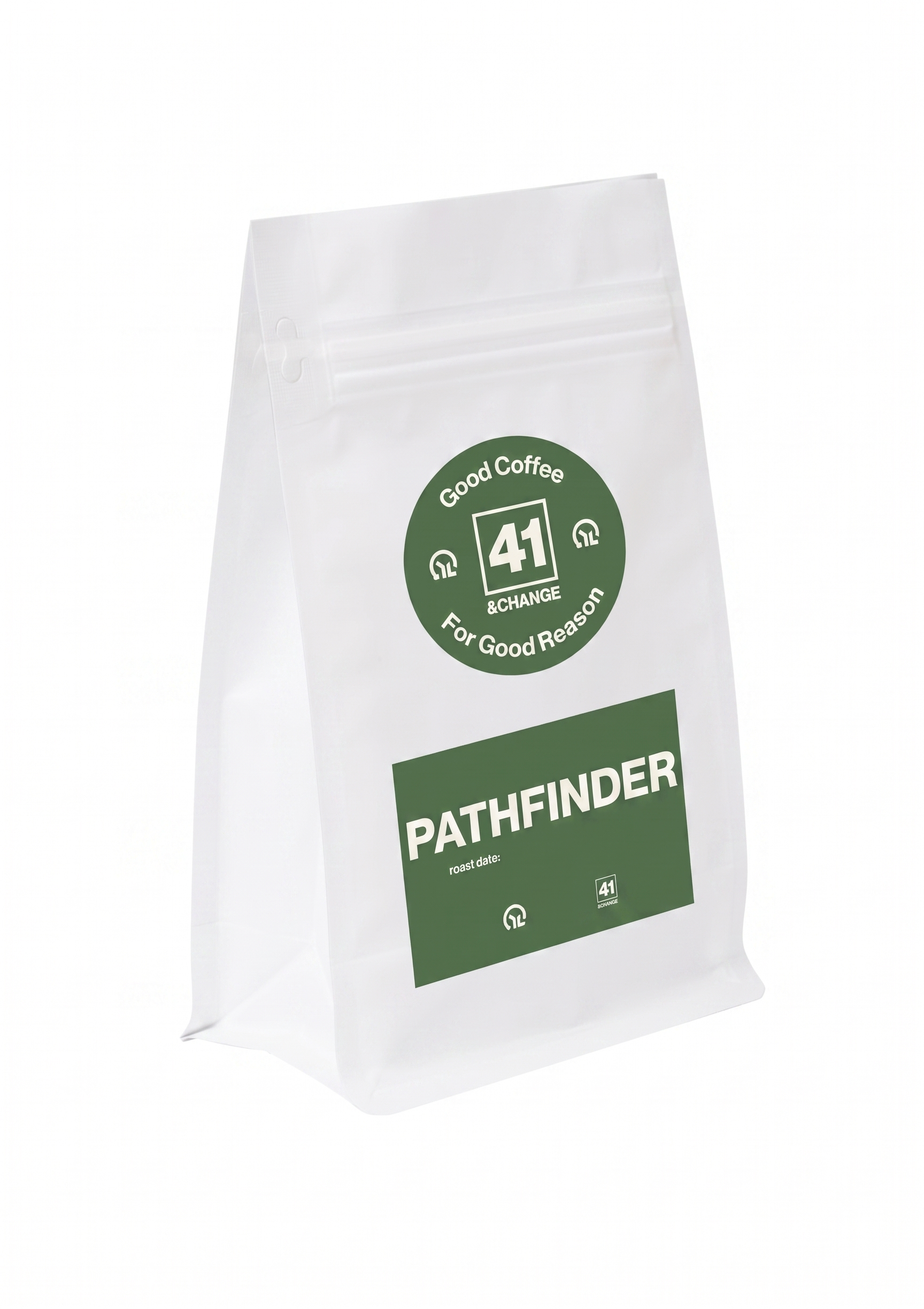 PathFinder dark roast coffee bag, right side angle