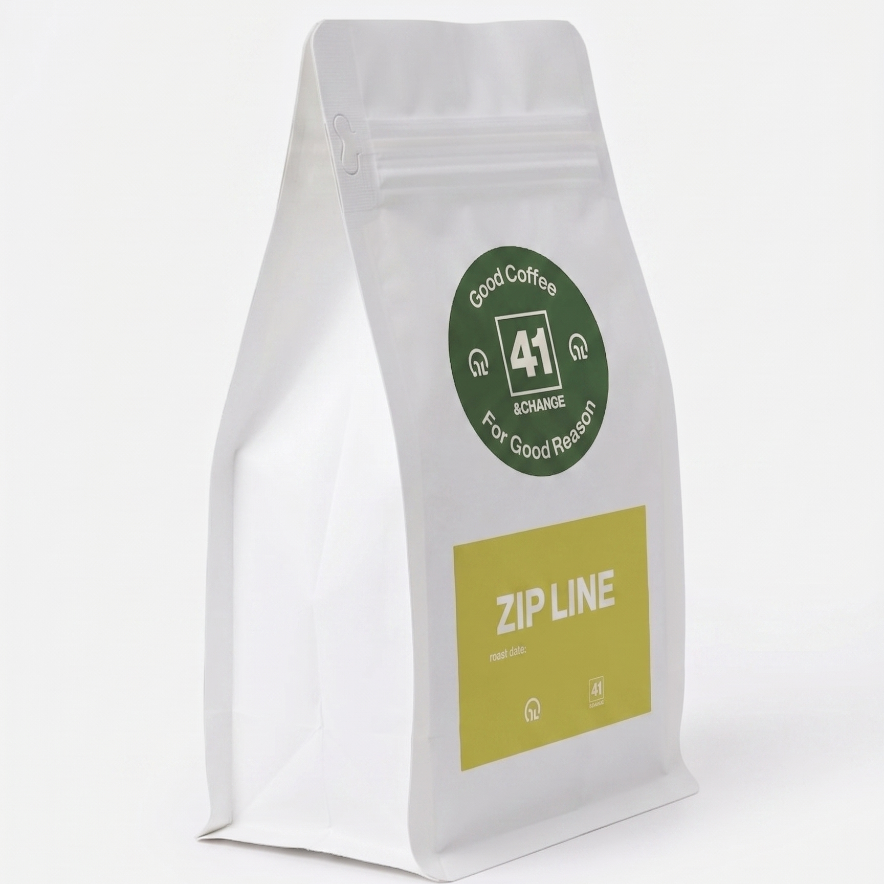 12oz Zip Line espresso blend coffee bag standing upright, front angle