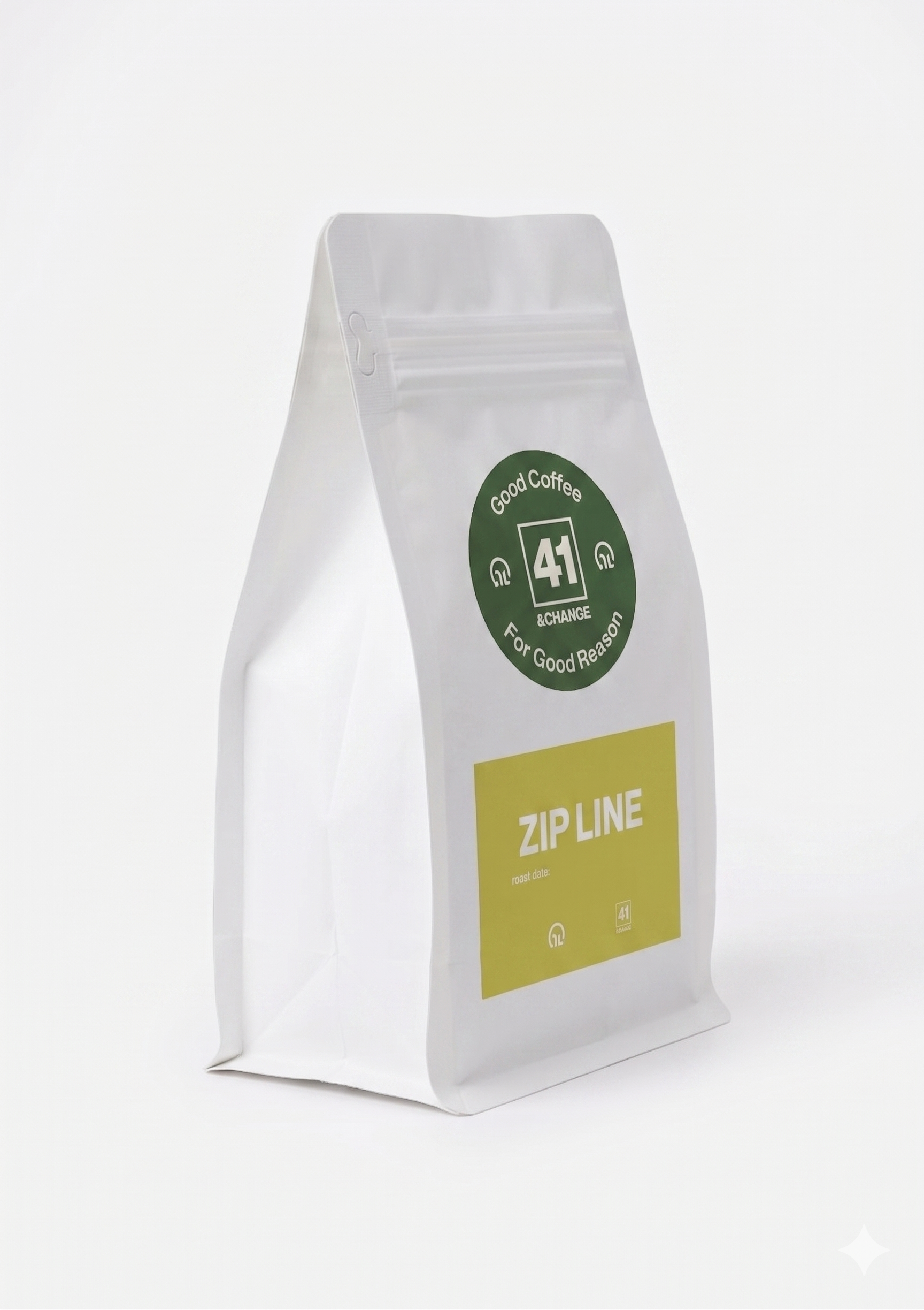 12oz Zip Line espresso blend coffee bag standing upright, front angle