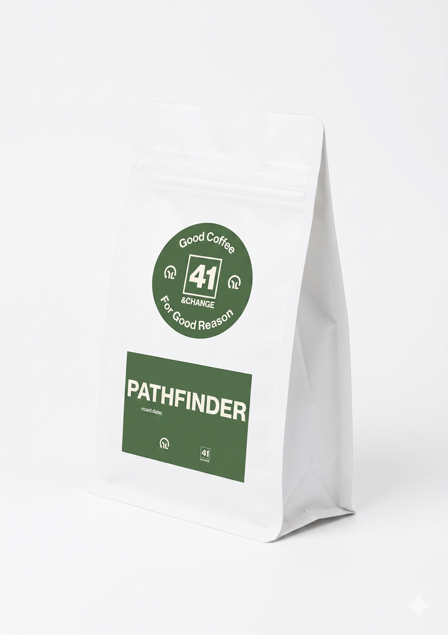 PathFinder dark roast coffee bag, left side angle