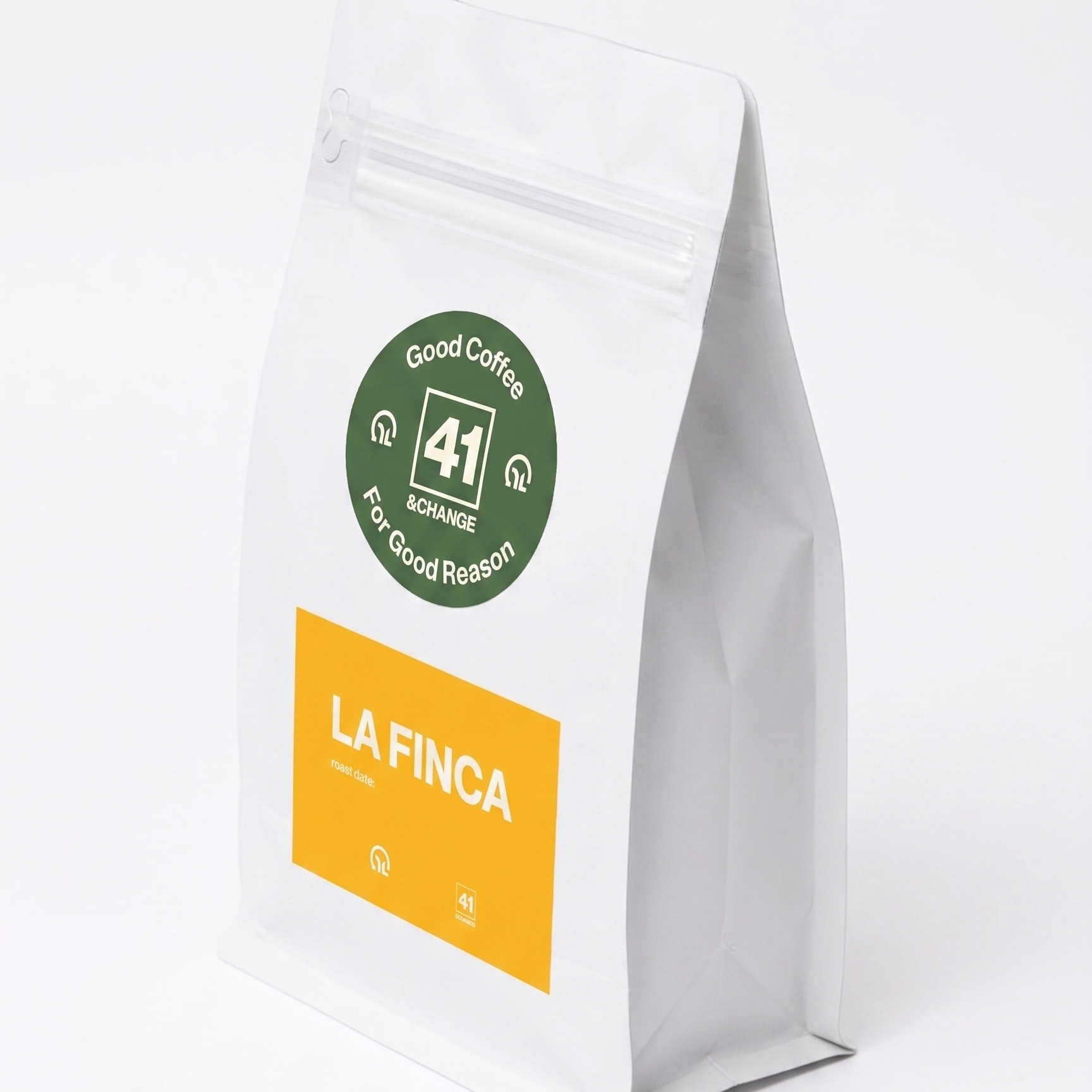41&Change La Finca Nicaraguan dark roast coffee bag, front standing view