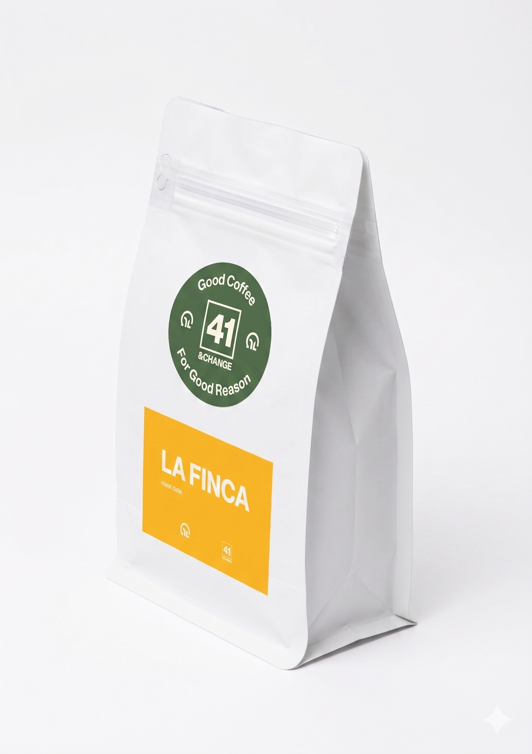 41&Change La Finca Nicaraguan dark roast coffee bag, front standing view