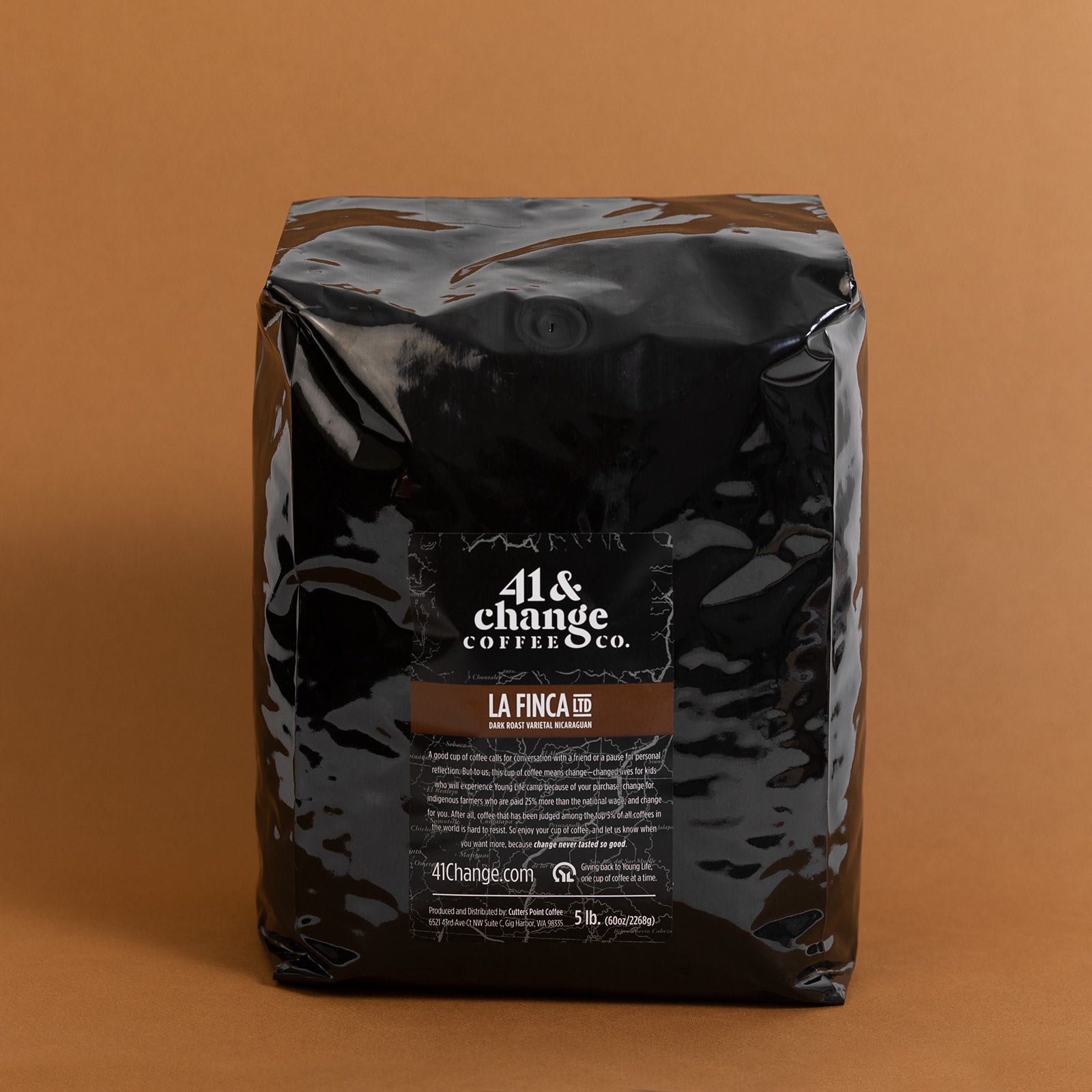 41&Change La Finca Ltd 5 lb dark roast whole bean coffee bag, black packaging
